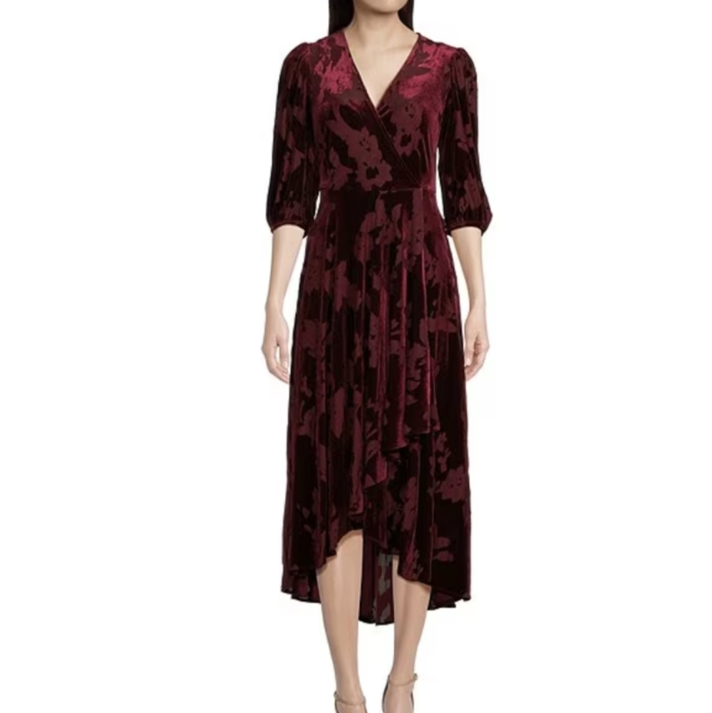 NWT Calvin Klein Red Velvet Burnout Dress Size 2/XS